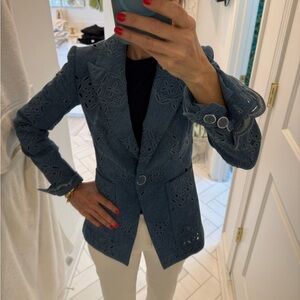 Veronica Beard Naira Blue Eyelet denim Blazer